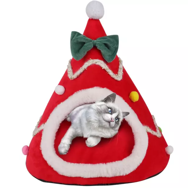 Pet Cat House Dog Bed Kennel Puppy Cave Warm Sleeping Christmas Tree Shape Tent