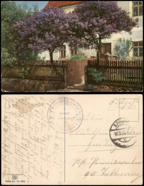 Ansichtskarte  1. WK (Baumblütte, Ort unbekannt) 1918    Feldpoststempel