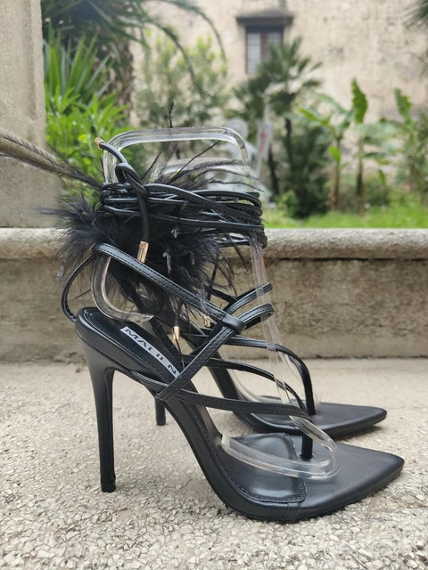 Scarpe Donna Tacco Spillo Alla Schiava A Infradito Con Piume