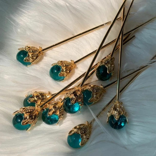 1Pcs Blue Hairpin Headdress Hair Sticks Jewelry Ornaments Chinese Ancient Style