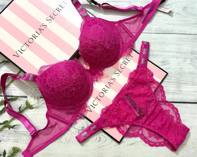 Victoria's Secret 34B BOMBSHELL BRA SET+M CORSET+S Panty MINT Lace SHINE  STRAP