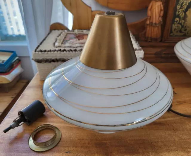 mcm brushed gold color hanging light fixture for parts or repair