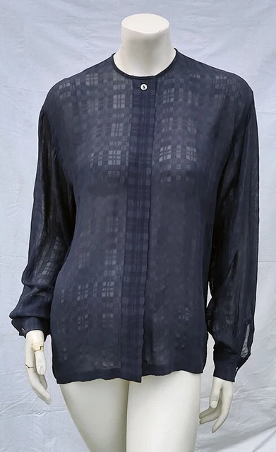 Vintage 1980s CLAUDE MONTANA Shirt Sheer Shadow Plaid Blouse