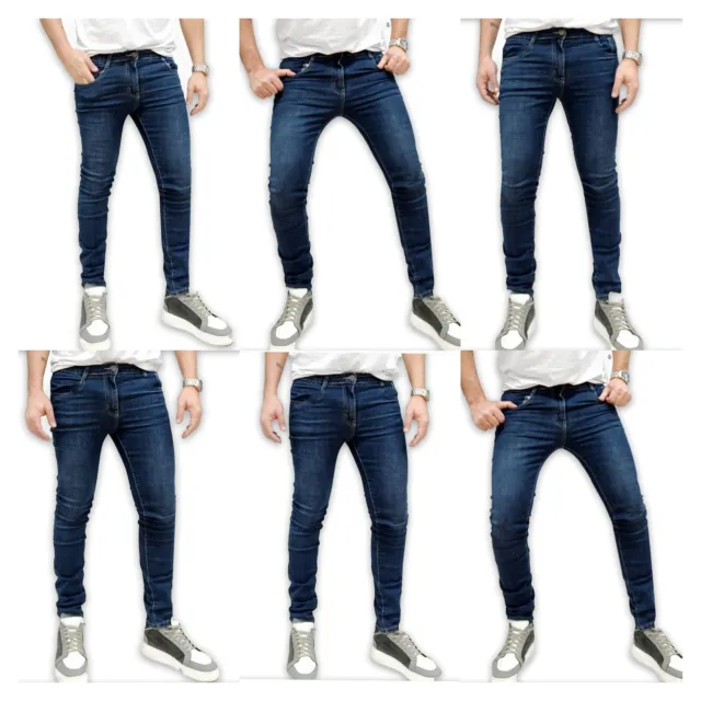 Jeans uomo slim fit elasticizzato Denim Pantaloni Casual Blu moda 5 Tasche
