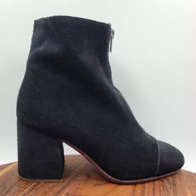 Madewell Amalia Boots Womens 6 Black Suede Leather Block Heel Bootie Zip Cap Toe