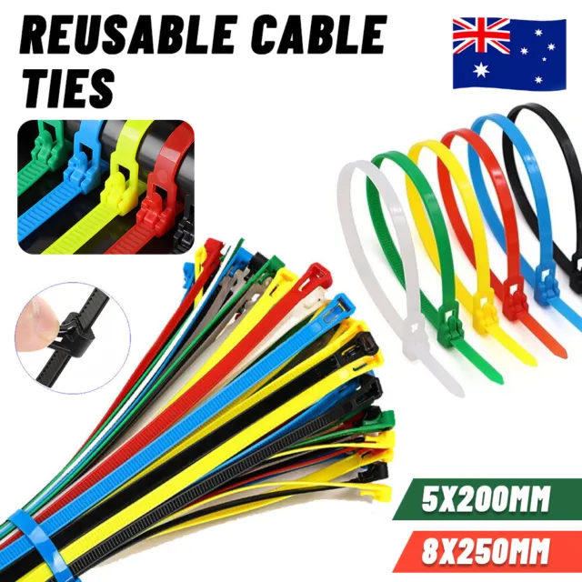 10-100PC Reusable Cable Zip Ties Plastic Releasable Fixed Binding Bulk Cable Tie