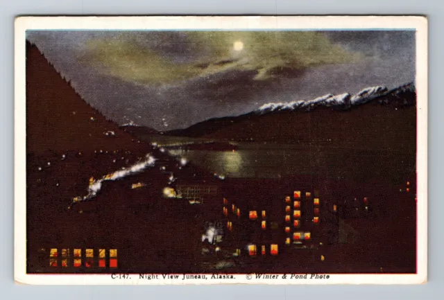 Juneau, AK-Alaska, Night View Of City Moon Antique, Vintage Postcard