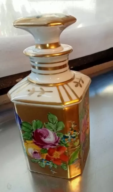 Très beau flacon à parfum ancien en porcelaine de PARIS / Décor floral