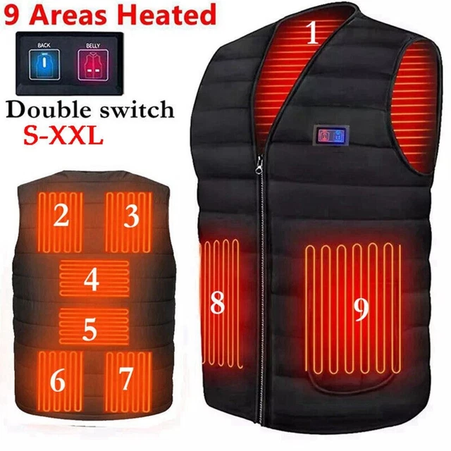 Uomini Donne Giacca riscaldata USB Gilet riscaldante Gilet riscaldato area 9