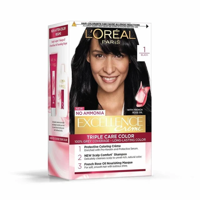 L'OREAL PARIS EXCELLENCE Creme Hair Color No. 1 Black 72ml+100g Ammonia