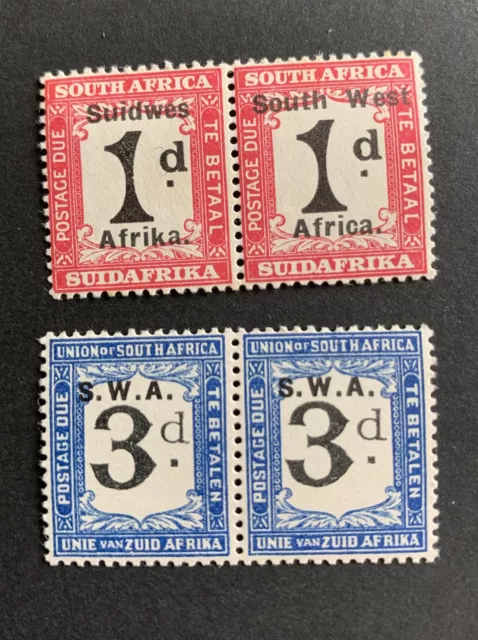 SOUTH WEST AFRICA POSTAGE DUE 1d Pair VLMM & 3d Pair MNH Stamps