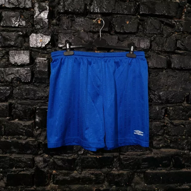 Umbro Vintage Football Shorts Blue Monogram Polyester Mens Size L