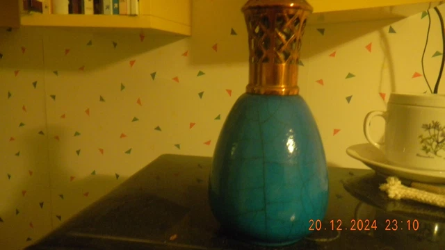 Lampe Berger Bocquillon FO Turquoise Craquelée - Vintage, Bon état De Fonctionnement - Occasion