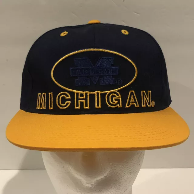 New VINTAGE Michigan ￼Wolverines Hat Blue Adjustable One Size Fits All Men