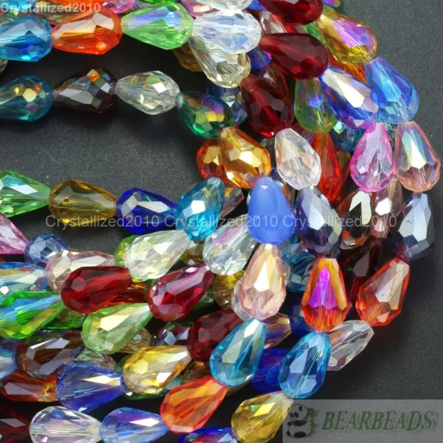 50Pcs Top Czech Crystal Faceted Teardrop Spacer Loose Beads 8mm 10mm 11mm 15mm
