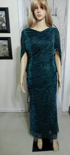 Betsy & Adam Womens Metallic Drape- Back Cape Gown Size 12 NWT Jade