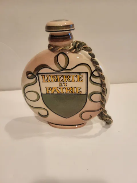 Vintage Vaud, Liberté Et Patrie Ceramic Flask, Switzerland