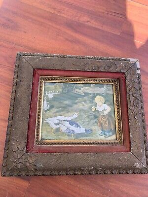 Granger Framed Young Girl Feeding Geese. Very Old Victorian Frame 2