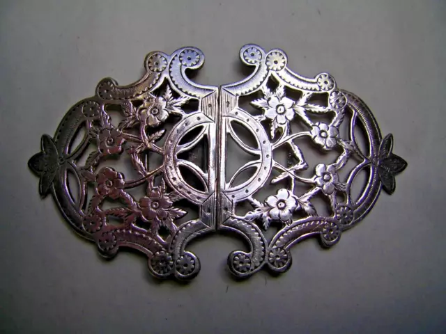 Antique Victorian Hallmarked Birming'm 1882 Ornate Sterling Silver Nurses Buckle