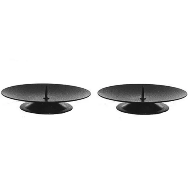 2 PACK Round Black Metal Church Altar Pillar Candle Dish Plate Stand Holder