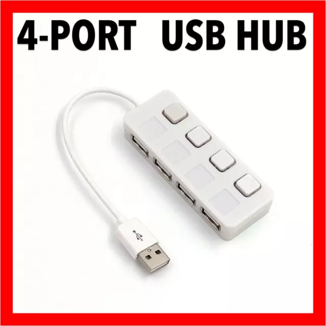 4 Port USB 2.0 HUB with ON/OFF Switchs for PC Laptop Mac Compact High Speed