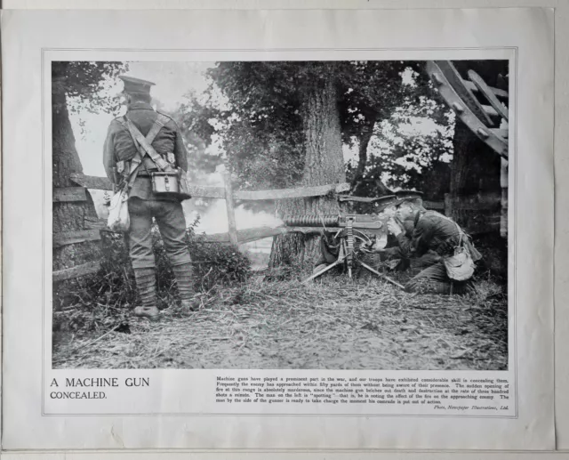 1915 Ww1 Print & Text Machine Gun Concealed Soldiers Spotting