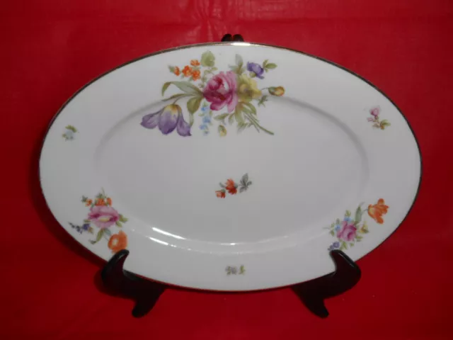 VINTAGE KPM Floral Rose 11.25" Oval Platter Plate Germany