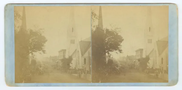G0889* PHILADELPHIA PA – Masonic Temple & Parade Stereoview c.1870s Newell