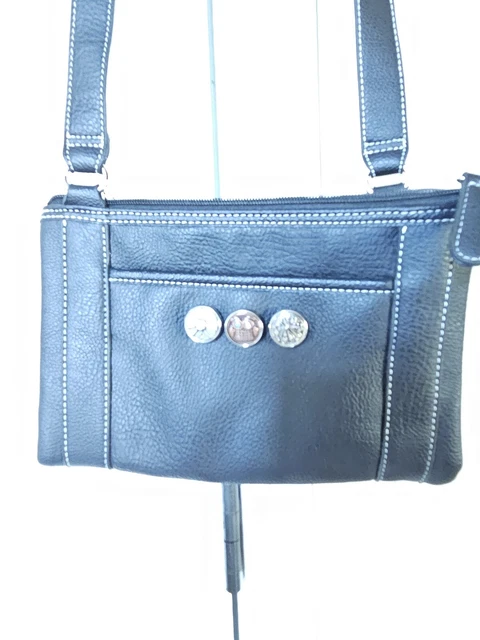 Ginger Snaps Black Adjustable Crossbody Bag Purse 2 Snaps 2 Zip Pockets