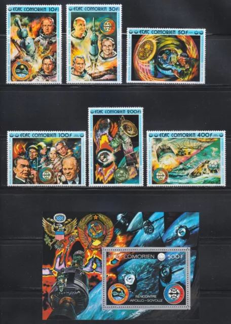 Comoro Islands 1975 MNH Sc 156-161+Block Apollo-Soyuz Space Mission ** Luxus