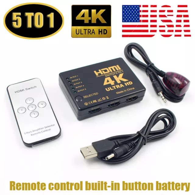 HDMI Switch 4K Splitter 5 Port Selector Switcher Hub IR Remote HDTV 5 In 1 Out