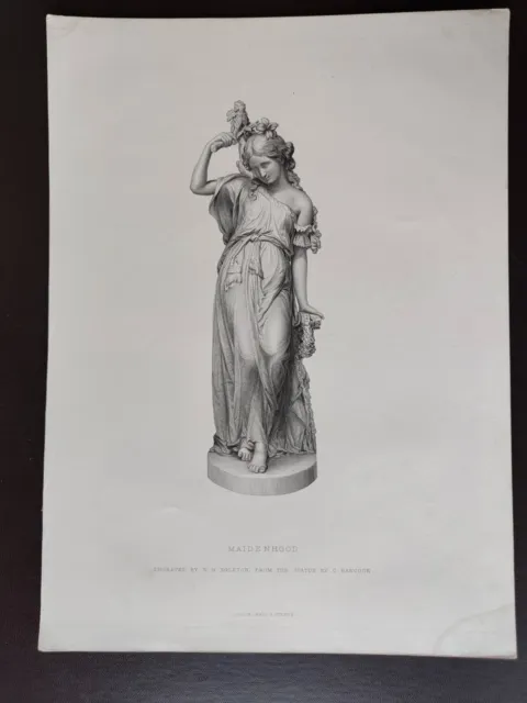  Antique Orig. B/W Engr.-From The Statue-Allegory-Maidenhood-1870Ca