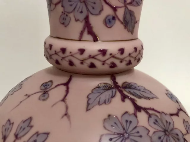 Antique POSCHINGER KRYSTALLIE hand Painted Enamelled Pink Satin Glass Vase 3