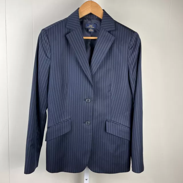 346 Brooks Brothers Womens Navy Blue Pin Stripe 100% Wool Blazer Jacket Size 8