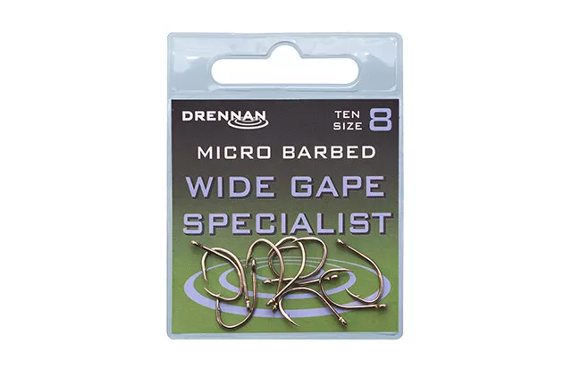 DRENNAN WIDE GAPE SPECIALIST MICRO BARBED EYED HOOKS - 10 per pack