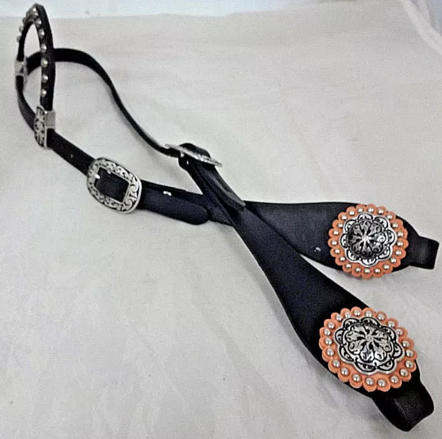 Black Harness Leather Spotted One Ear Headstall Jeremiah Watt Conchos Horse Tack