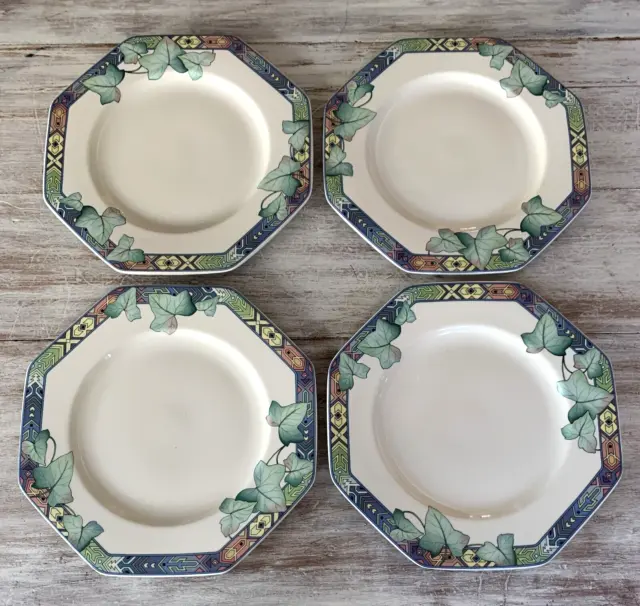 Villeroy & Boch PASADENA Dinner Plates 10" Octagon Multicolor Ivy Germany -Set 4