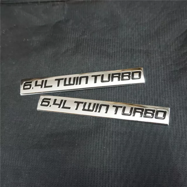2x Black Chrome 6.4L TWIN TURBO Metal Emblem Sticker Badge Decal 3D Type Premium