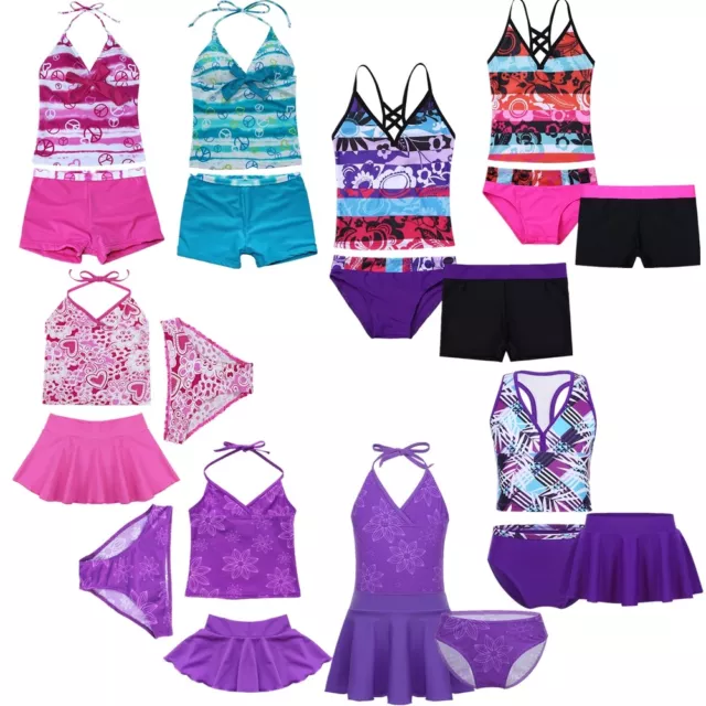 Girls Kids Tankini Set Swimwear Bikini Skirt Swimsuit Swimming Beachwear Costume