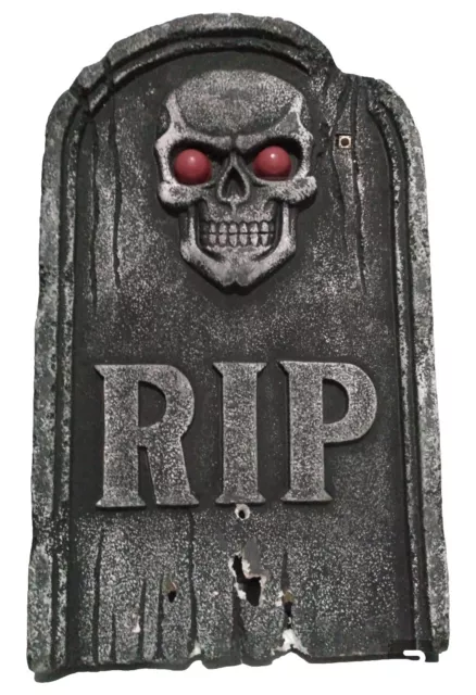 Halloween Light Up Red Eyes RIP Skeleton Styrofoam Tombstone Prop 21x3x13