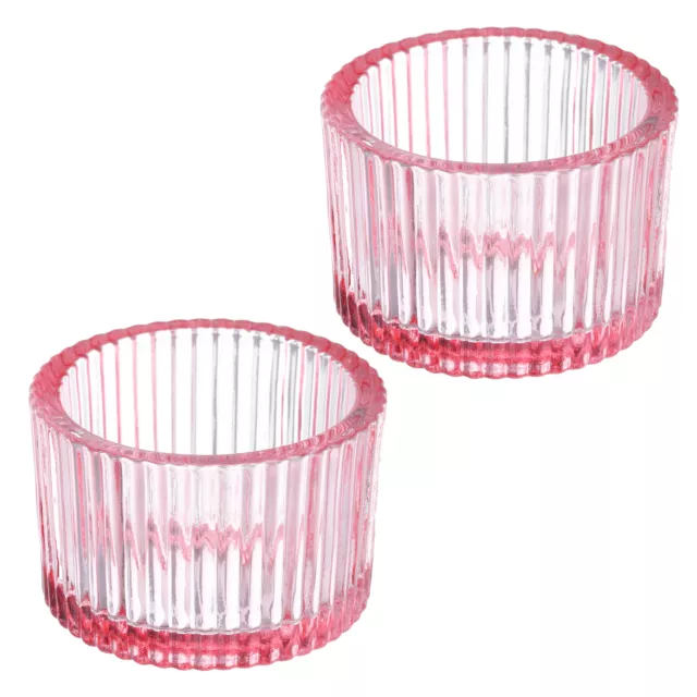 2 Pcs Tea Light Candle Holder, Glass Candle Holders, Pink