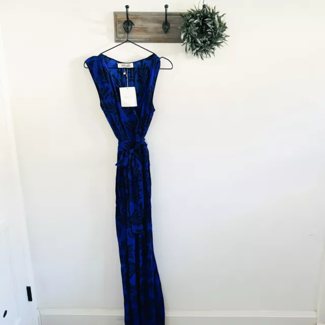 NWT Diane Von Furstenberg Blue Printed Silk Jumpsuit 10