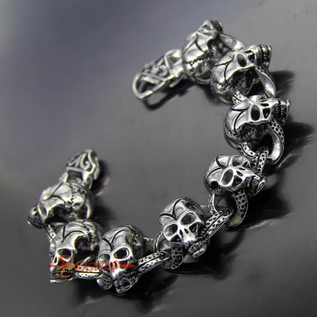 Heavy Stainless Steel Skull Link Chain Men's Bracelet Necklace Gothic Biker Punk