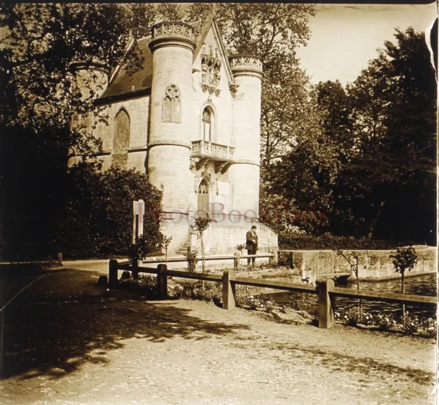 FRANCE Château de la Reine Blanche c1930 Photo Stereo Plaque verre Vintage