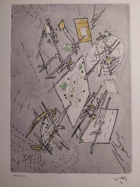 Roberto Matta. Signed etching and aquatint "Droites Libérées", 1971