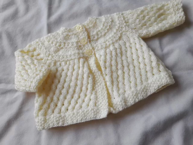 Hand Knitted Cream Baby Cardigan/Coat Size 0-3 Months.