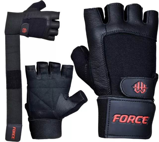 FORCE Weight Lifting Gym Glove Leather Grip Fitness Training Bodybuilding Gloves 2