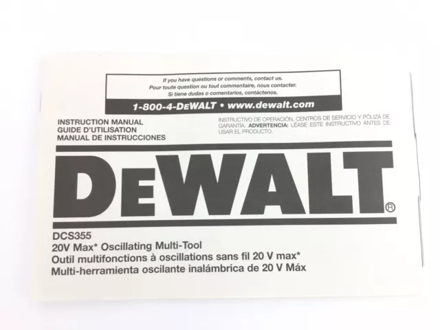 DeWalt DCS355 20v Oscillating Mult tool Paper Instruction Manual ~FREE~SHIPPING~