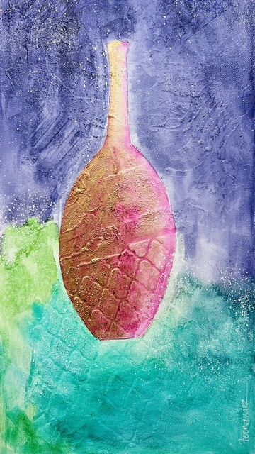 Acrylic Painting On Textured Canvas Whimsical Jar #9 10” X 20” Best Offer