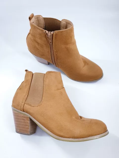 Oasis size 3 (36) tan brown faux suede side zip Cuban block heel Chelsea boots